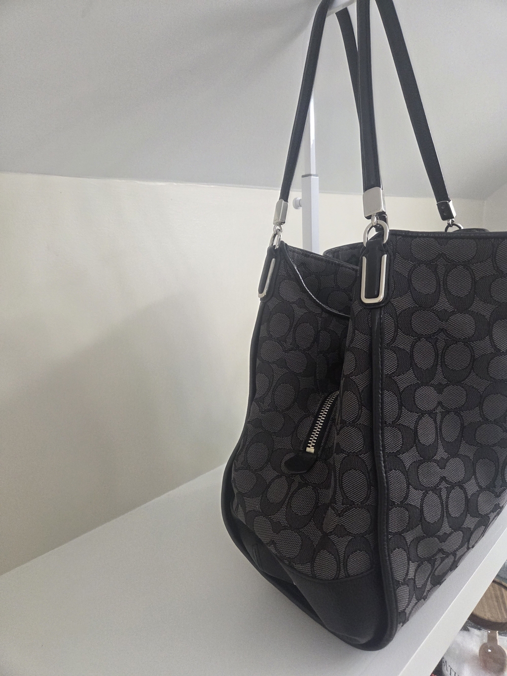 Coach Signature Jacquard Phoebe Madison Shoulder Bag in Grey/Black - Picture 3 of 9